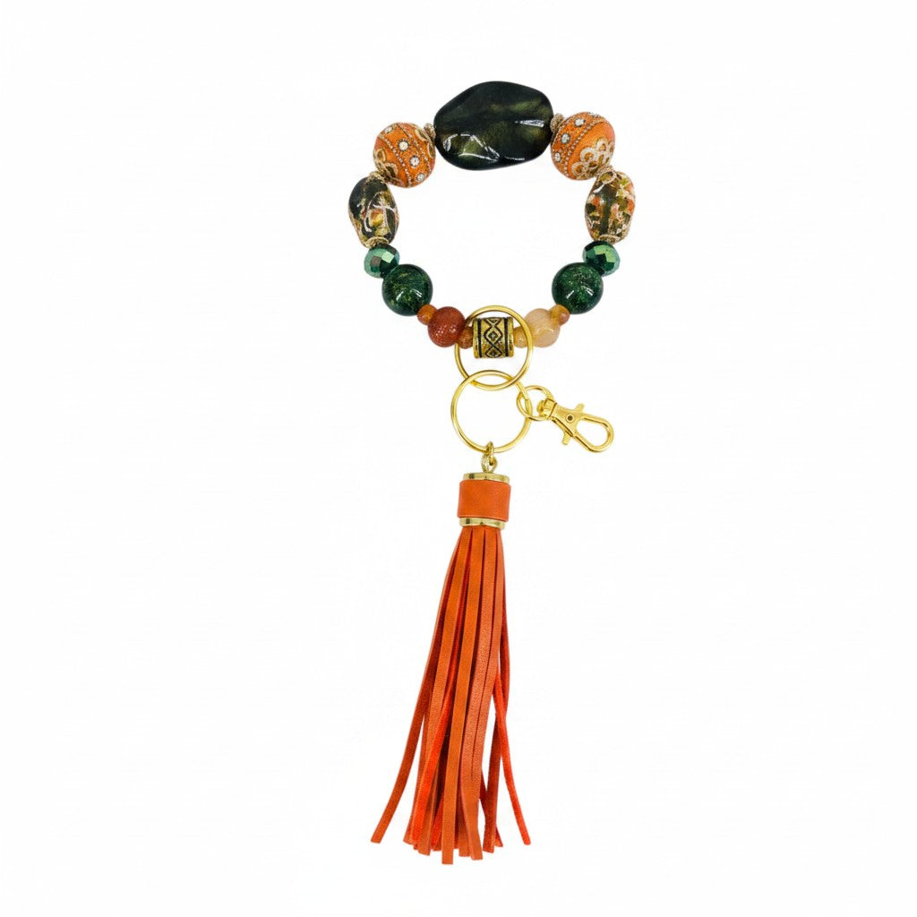 Orange and Green Glass Bead Keychain