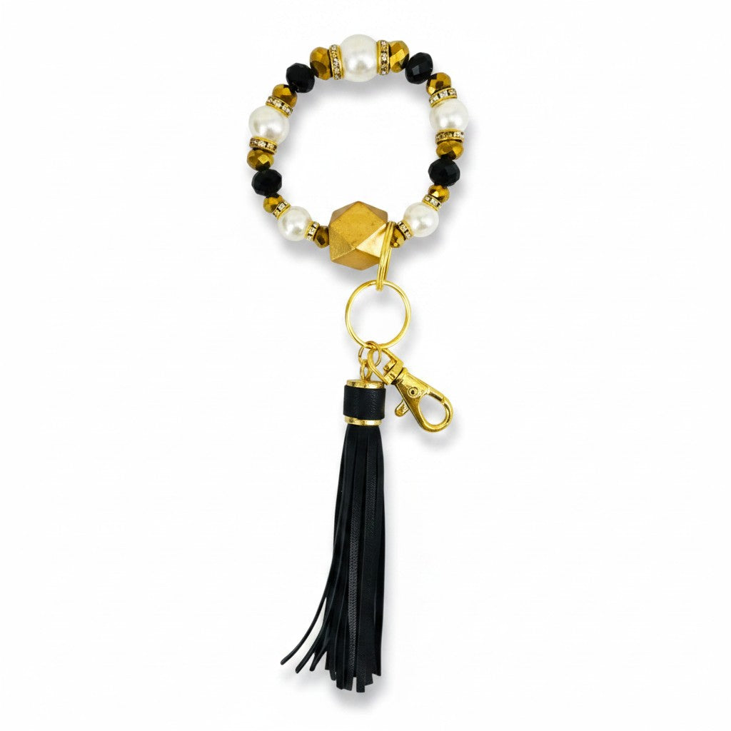 Black Pearl and Gold Glass Bead Keychain
