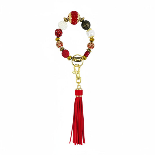 Red and Gold Glass Bead Keychain
