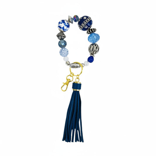 Blue and Silver Glass Bead Keychain