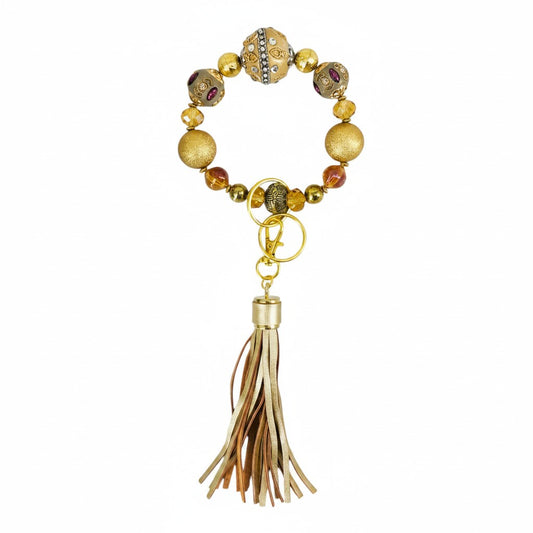 Gold and Bronze Glass Bead Keychain