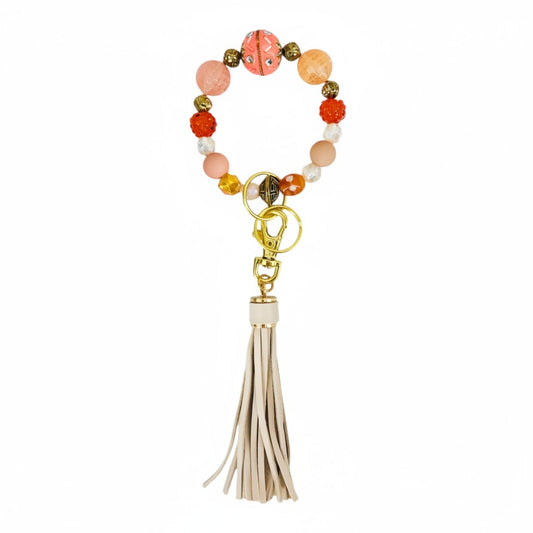 Peach and Cream Glass Bead Keychain