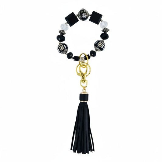 Black and Silver Glass Bead Keychain