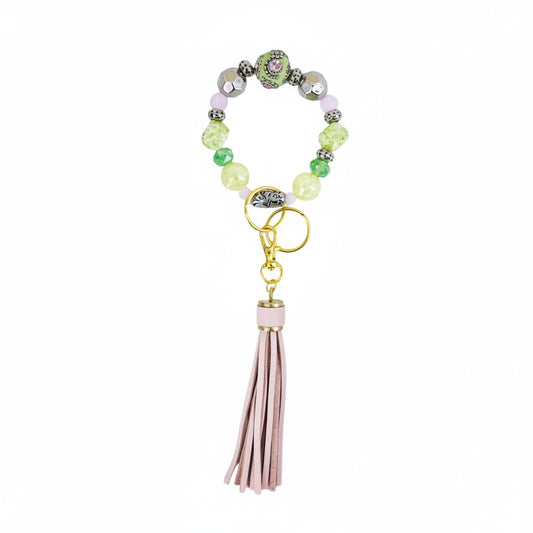 Green and Pink Glass Bead Keychain