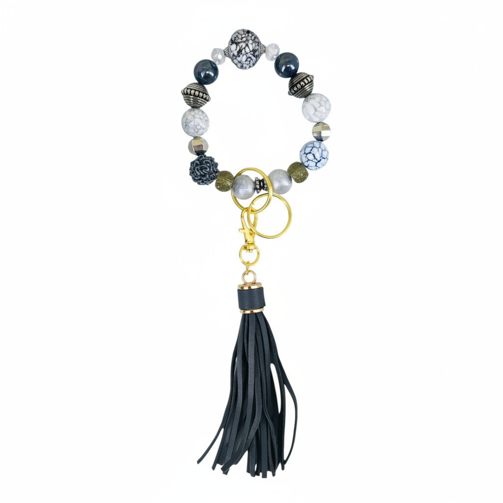 Black and Gray Glass Bead Keychain