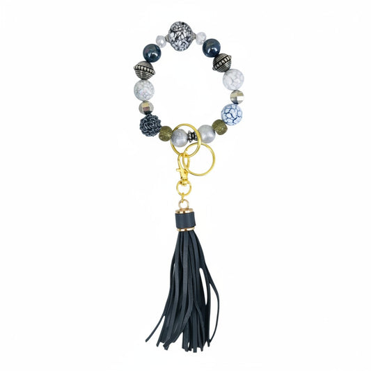 Black and Gray Glass Bead Keychain