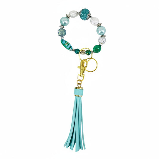 Aqua and Teal Glass Bead Keychain