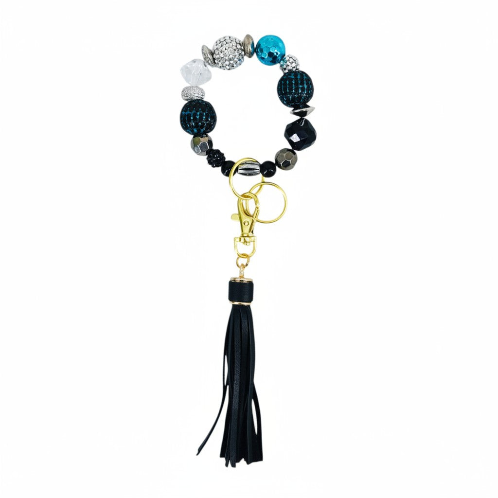 Black and Turquoise Glass Bead Keychain