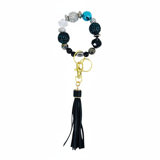 Black and Turquoise Glass Bead Keychain