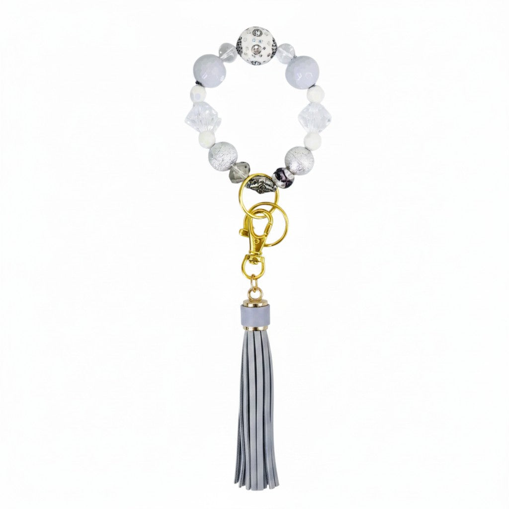 White and Silver Glass Bead Keychain