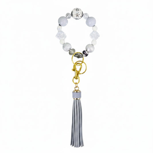 White and Silver Glass Bead Keychain