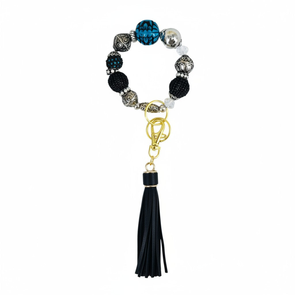 Black and Turquoise Glass Bead Keychain