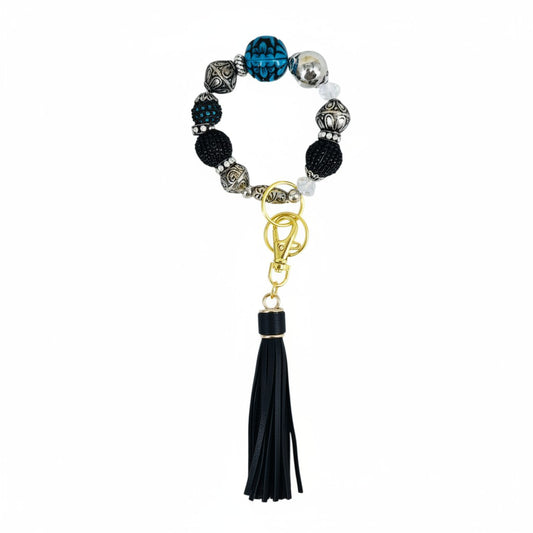 Black and Turquoise Glass Bead Keychain