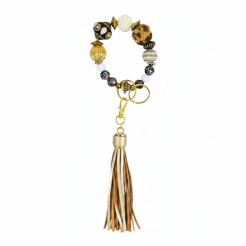 Gold and Neutral Glass Bead Keychain
