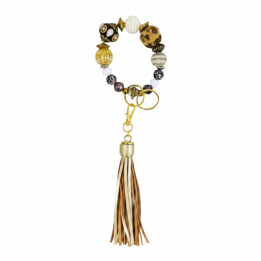 Gold and Neutral Glass Bead Keychain