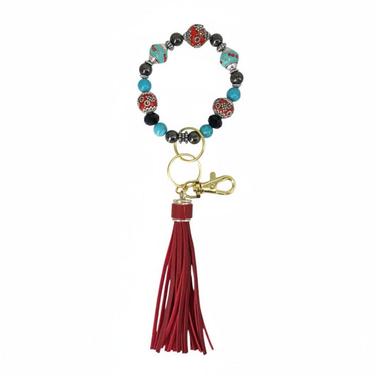 Red and Turquoise Glass Bead Keychain