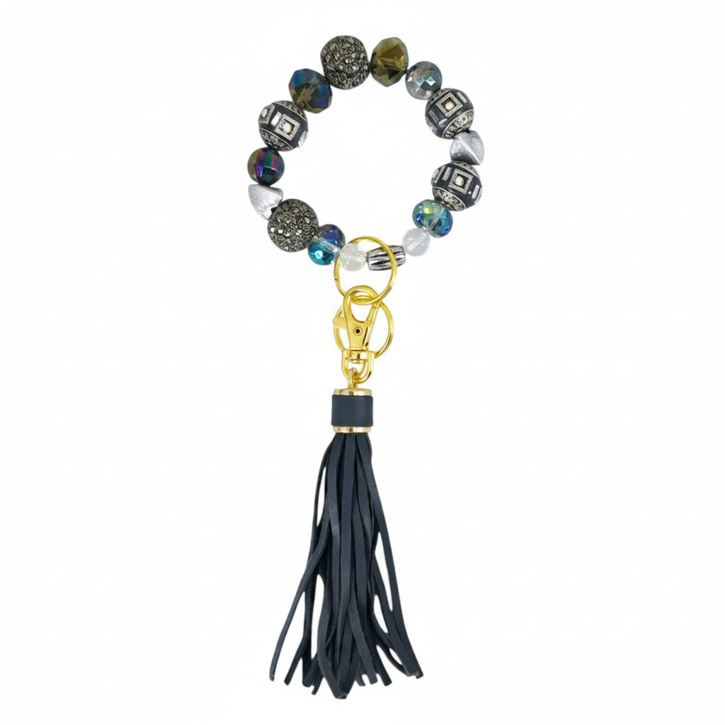 Black and Iridescent Glass Bead Keychain
