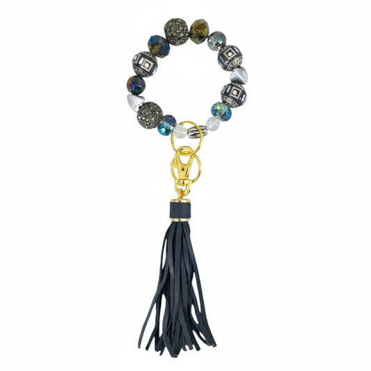Black and Iridescent Glass Bead Keychain