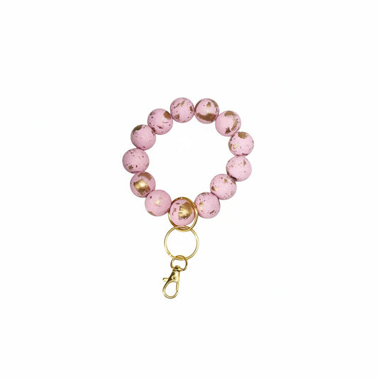 Pink and Gold Wood Bead Keychain
