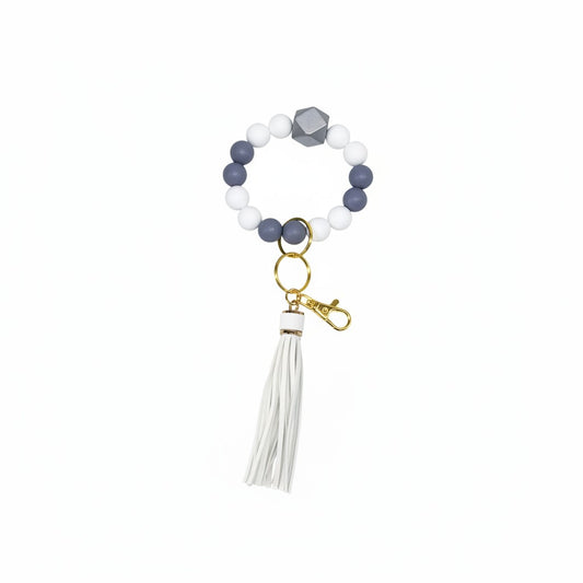 Gray and White Silicone Bead Keychain