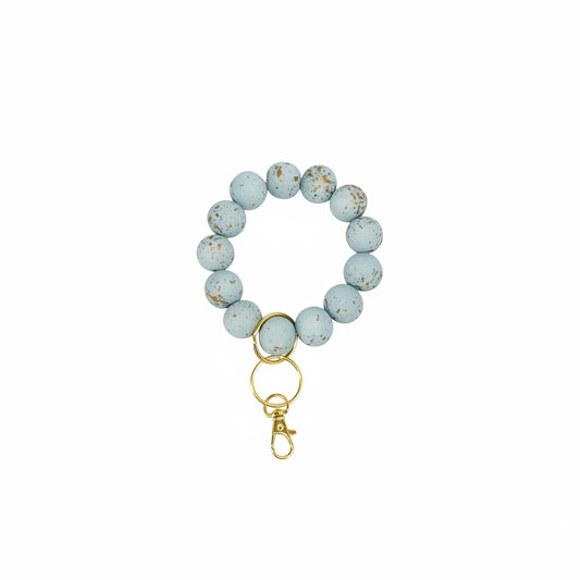 Turquoise and Gold Wood Bead Keychain