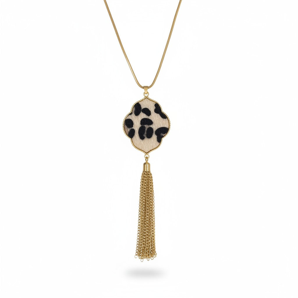 Gold Tone Leopard Tassel Pendant Necklace