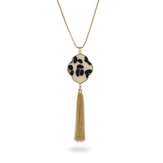Gold Tone Leopard Tassel Pendant Necklace