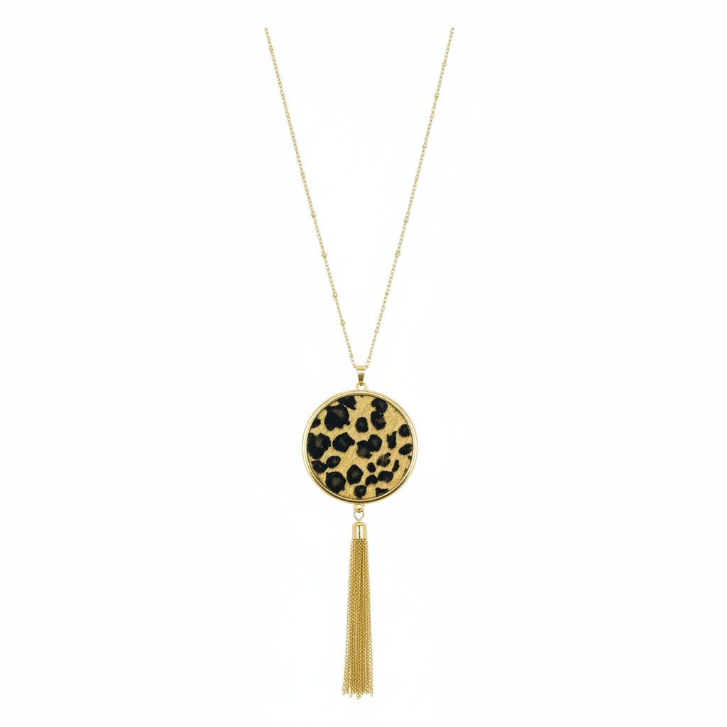 Gold Leopard Tassel Pendant Necklace
