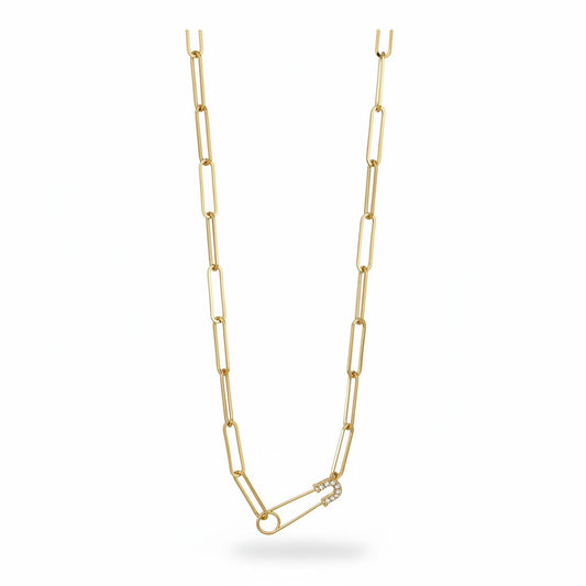 Pavé Pin Paperclip Chain Necklace