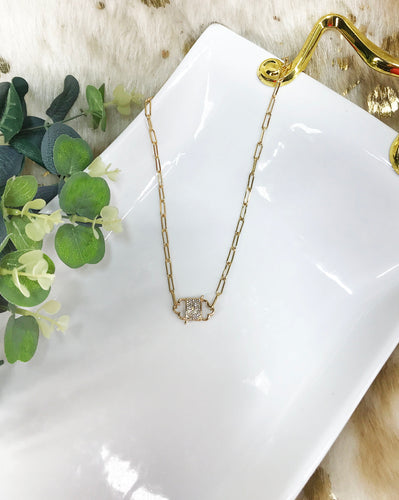 Paperclip Chain & Pave Lock Necklace - N653