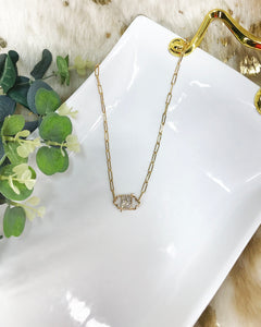 Paperclip Chain & Pave Lock Necklace - N653