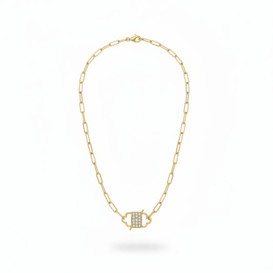 Paperclip Chain Necklace with Pave Lock Detail
