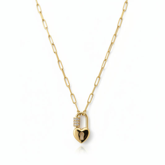 Paperclip Chain Necklace with Pave Heart Lock