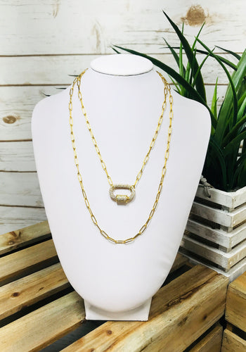 Layered Pave Caribiner Necklace - N657