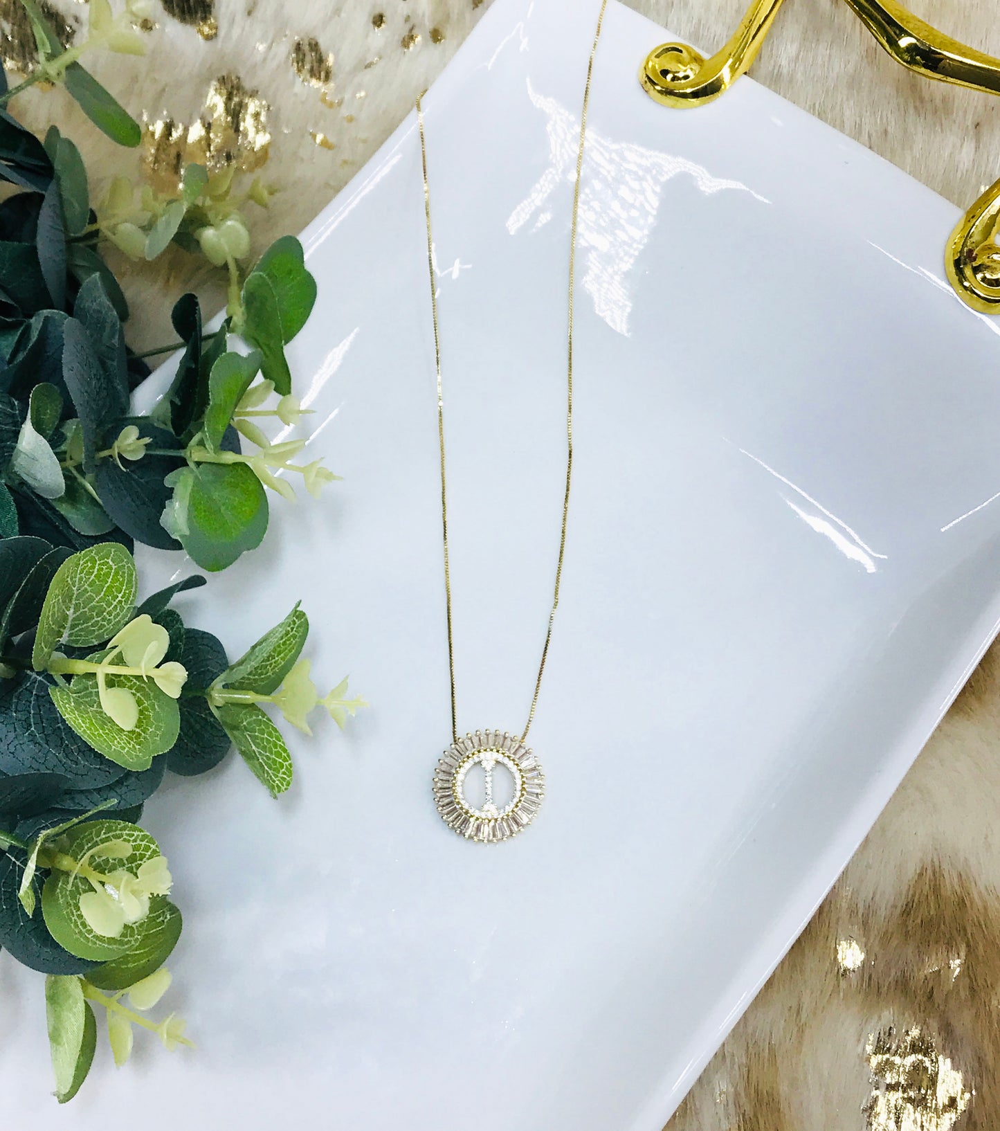 Gold Tone Rhinestone Initial Necklaces