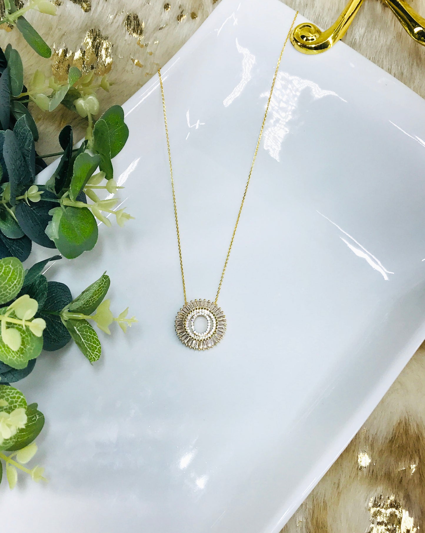 Gold Tone Rhinestone Initial Necklaces