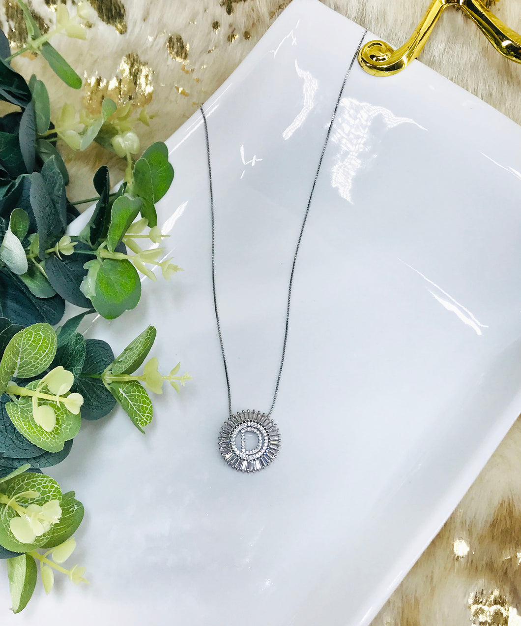 Silver Tone Rhinestone Initial Necklaces