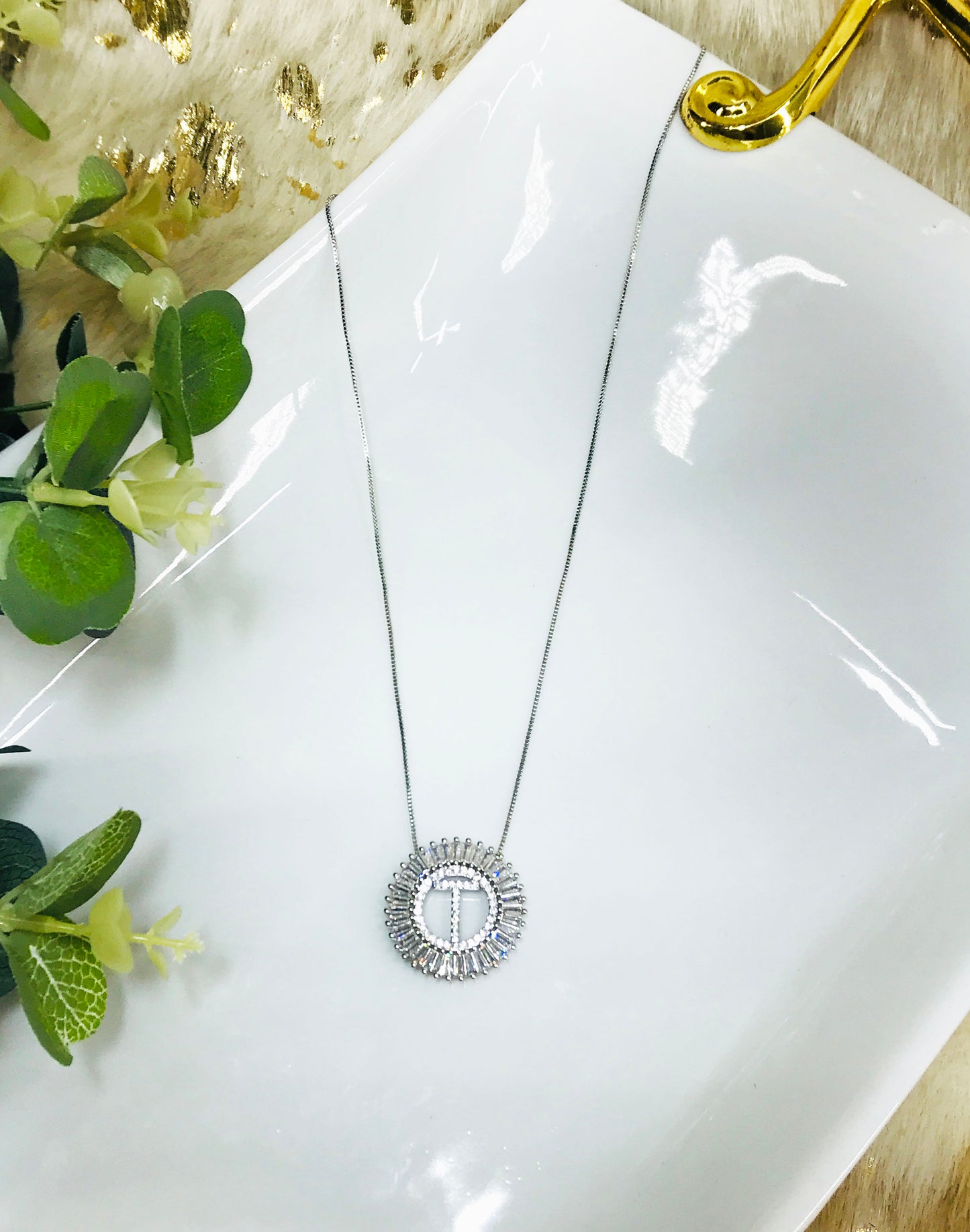 Silver Tone Rhinestone Initial Necklaces