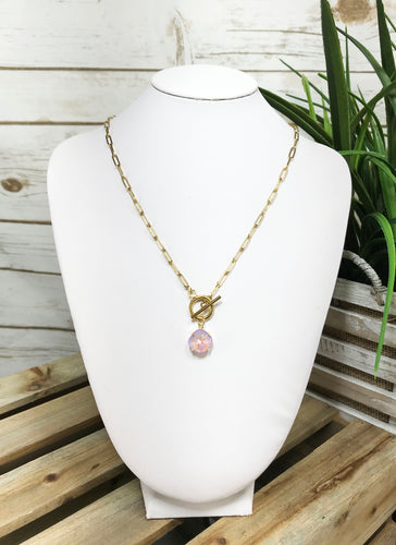Paperclip Chain & Crystal Pendant Necklace - N689