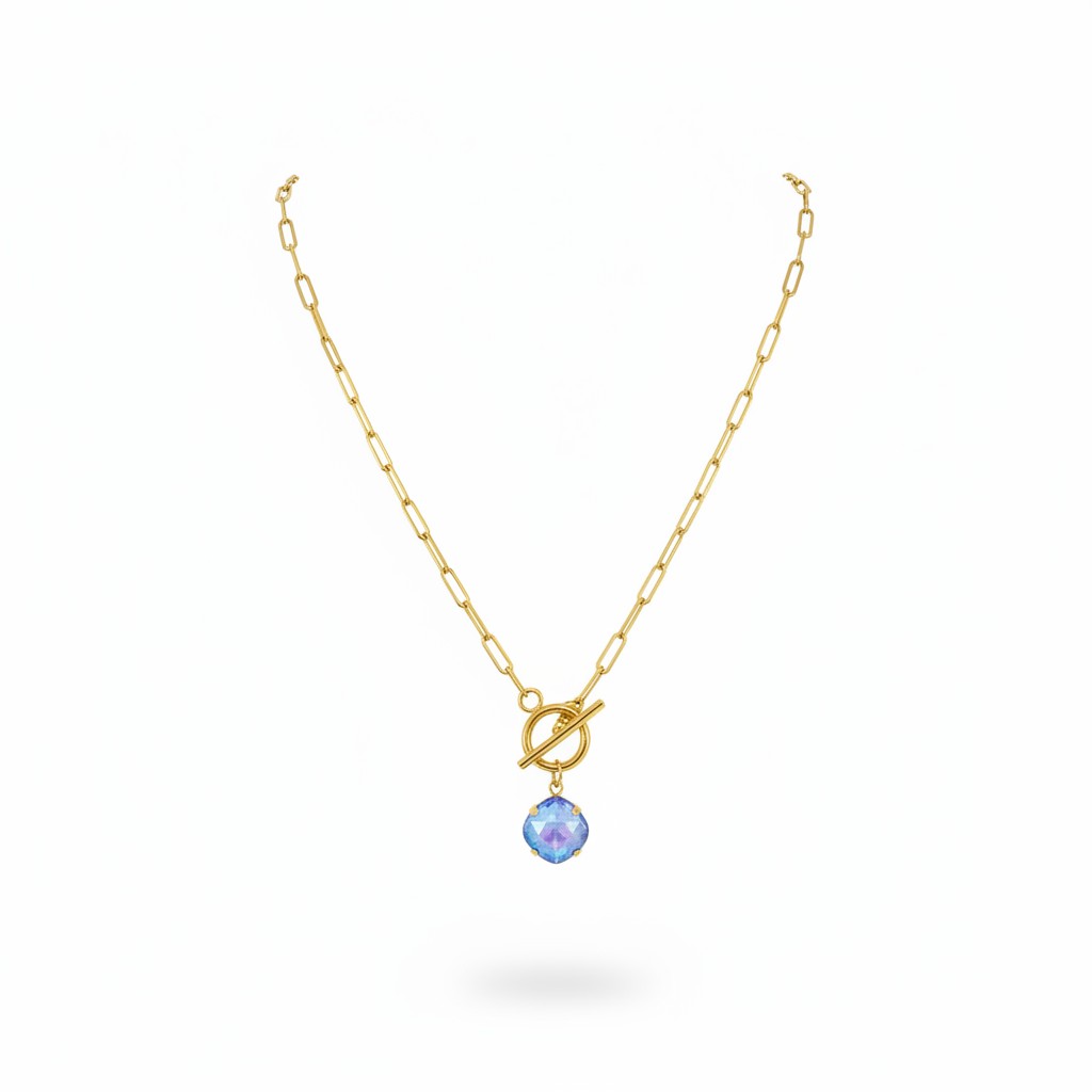 Genuine Crystal Pendant & Paperclip Toggle Necklace
