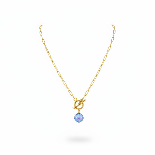 Genuine Crystal Pendant & Paperclip Toggle Necklace
