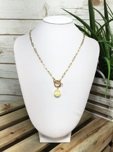Paperclip Chain & Crystal Pendant Necklace - N696