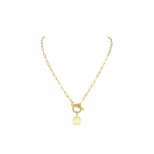 Genuine Crystal Pendant & Paperclip Toggle Necklace