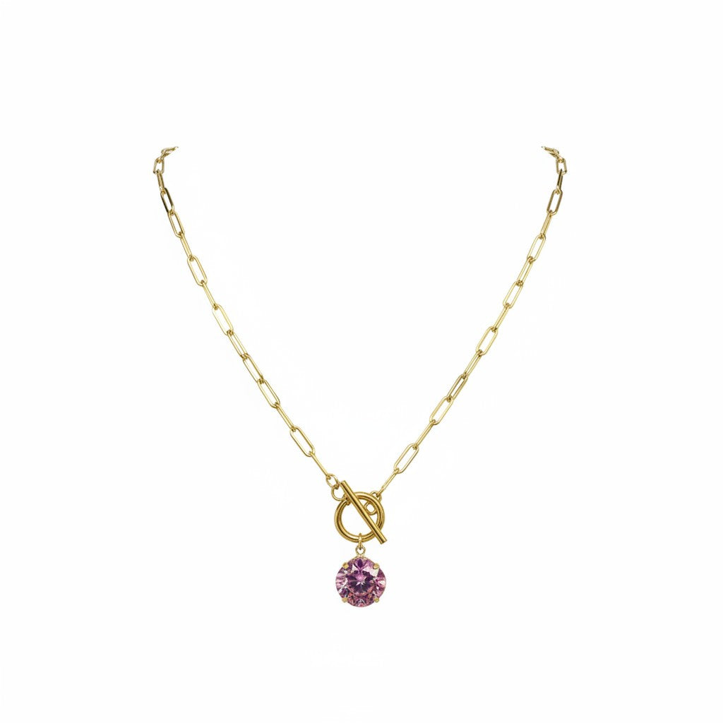 Genuine Crystal Pendant & Paperclip Toggle Necklace