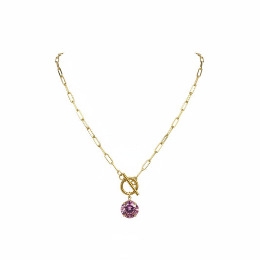 Genuine Crystal Pendant & Paperclip Toggle Necklace