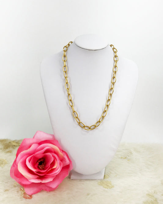 Stainless Steel Textured Link Chain Necklace - N763