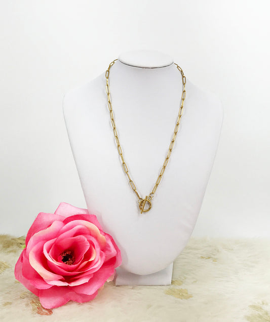 Stainless Steel Textured Paperclip Chain Necklace - N764