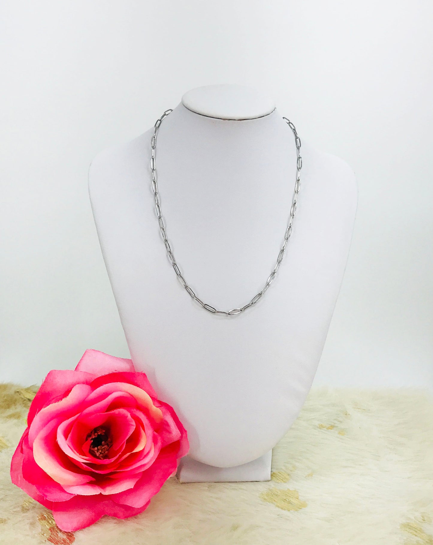 Stainless Steel Smooth Paperclip Chain Necklace - N770
