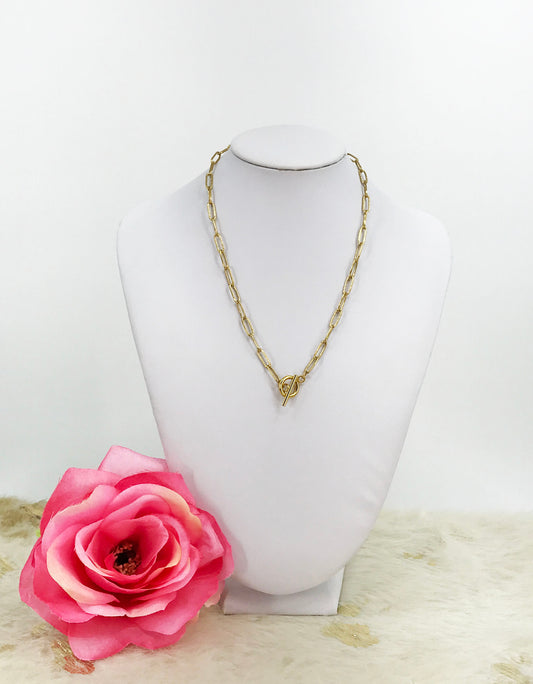 Stainless Steel Textured Paperclip Chain Necklace - N774