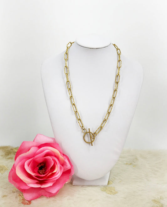 Stainless Steel Textured Paperclip Chain Necklace - N777